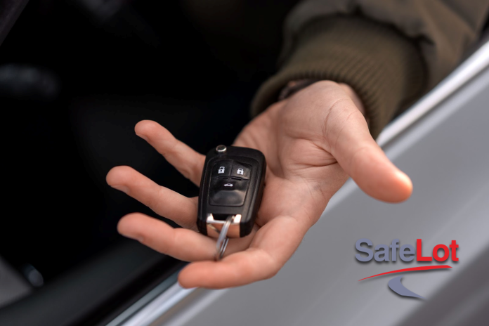 safelot image A man sitting in a car and holding a key fob